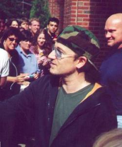 Bono outside the Four Seasons Hotel in Boston, June 2001