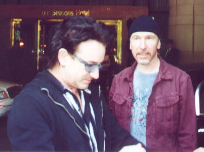 Bono and Edge at the Four Seasons Hotel in Boston on 7th June 2001
